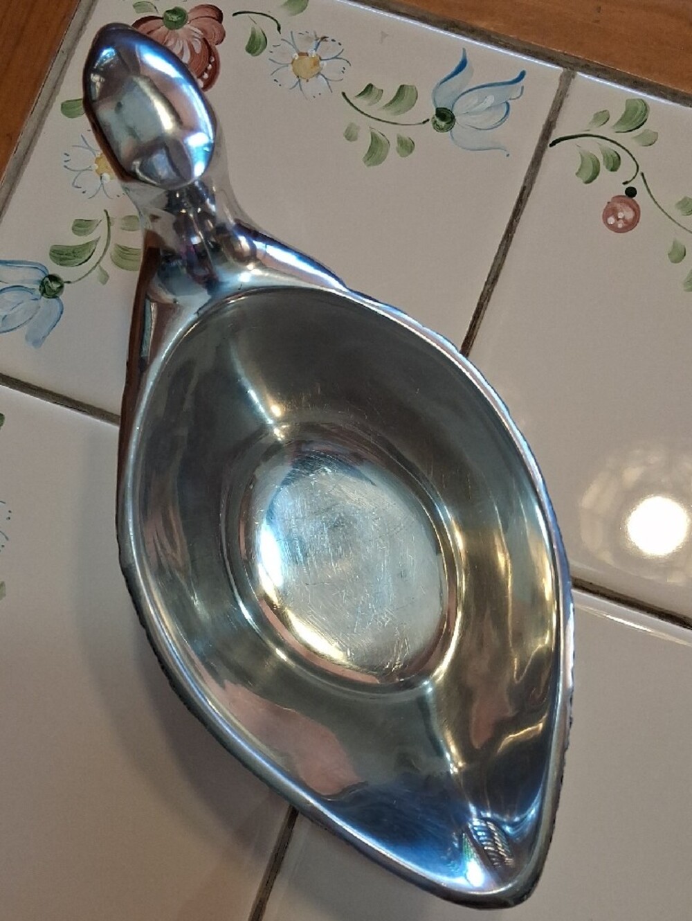 RARE FIND Pottery Barn Silvertone Pewter Pheasant Sauce Bowl With Tail Ladle. - Picture 11 of 16